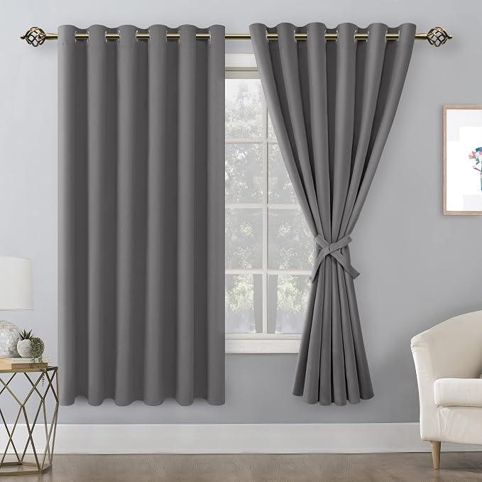 Grommet Blackout Curtains for Bedroom, 70 x 63 Inches, Light Grey | Thermal - Image 8