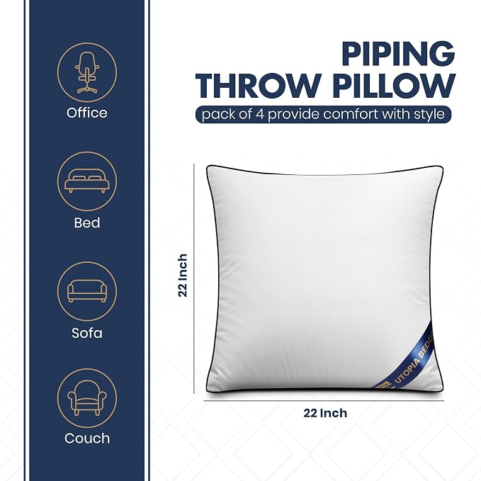 Utopia Bedding 22x22 Throw Pillow Inserts, Decorative Pillows, Plush & - Image 2