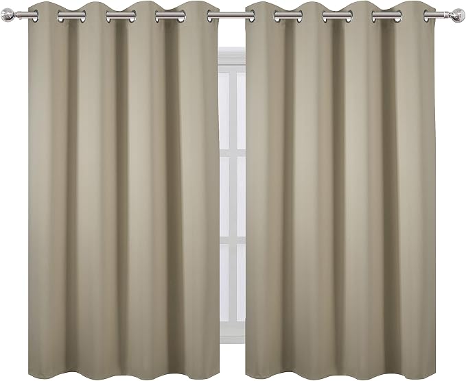 Beige Thermal Blackout Curtains/52 x 54 Inch/Set of 2 Panels Room Darkening - Image 2