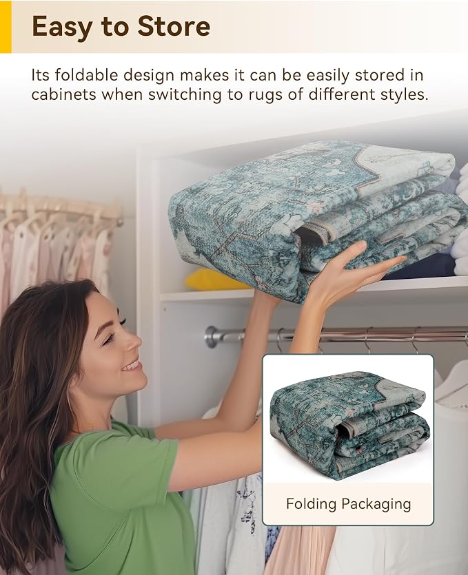 RELEANY Washable Area Rug, Water Repellent, Pet Friendly, Vintage Floral Boho - Image 5