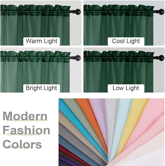 Kitchen Curtains 24 Inch Length Tier 2 Pieces, Hunter Green Sheer Curtain Solid - Image 5