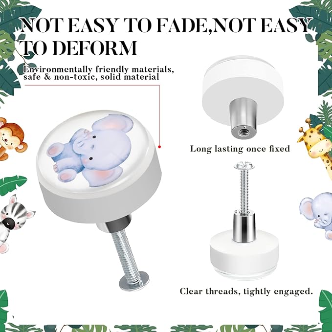Fumete 12 Set Animal Silicone Drawer Knob, Round Cabinet Drawer Knobs Screws for Kids Dresser Nursery Closet Kitchen Cabinet