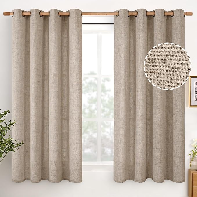 YoungsTex Dark Oatmeal Linen Curtains 54 Inch Length, Bronze Grommet Light by YoungsTex