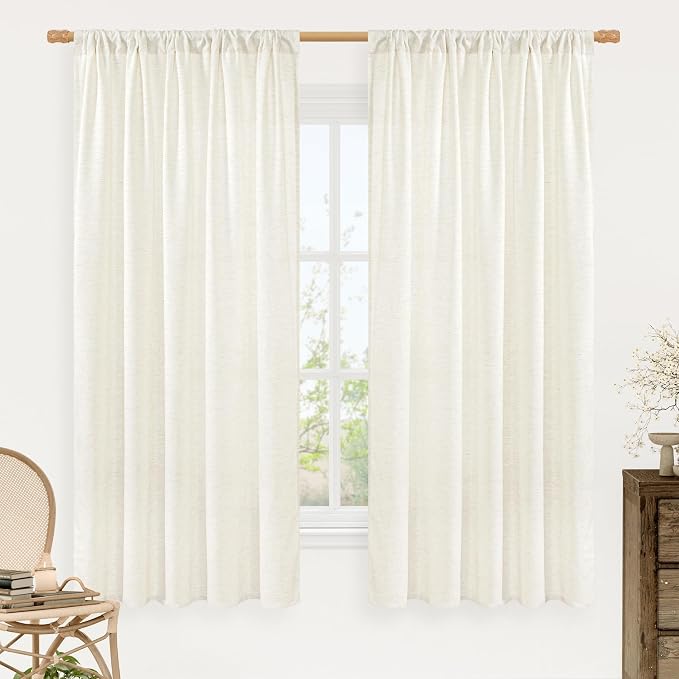 Light Filtering Cream Linen Blended Curtains 63 Inch by LAMIT