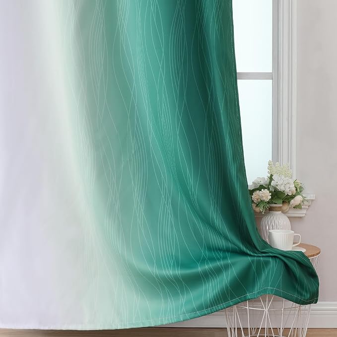Green and Greyish White Blackout Curtains 42Wx84L 2 Panels | Ombre Curtains - Image 6