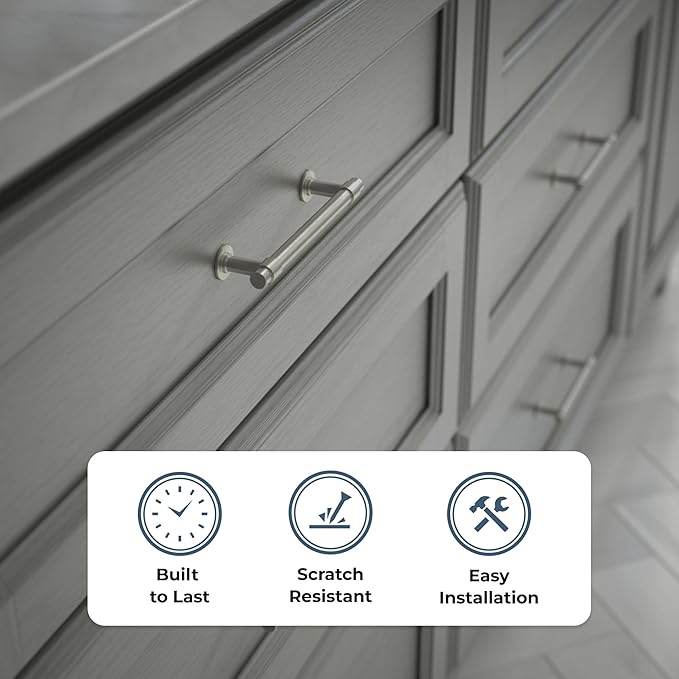 Franklin Brass - Francisco Satin Nickel Cabinet Handles 4 Inch (4") Hole Center Pulls | Easy Install, Durable Hardware for Kitchen Cabinet Door, Drawers, Dresser Pull, Furniture (5 Pack)