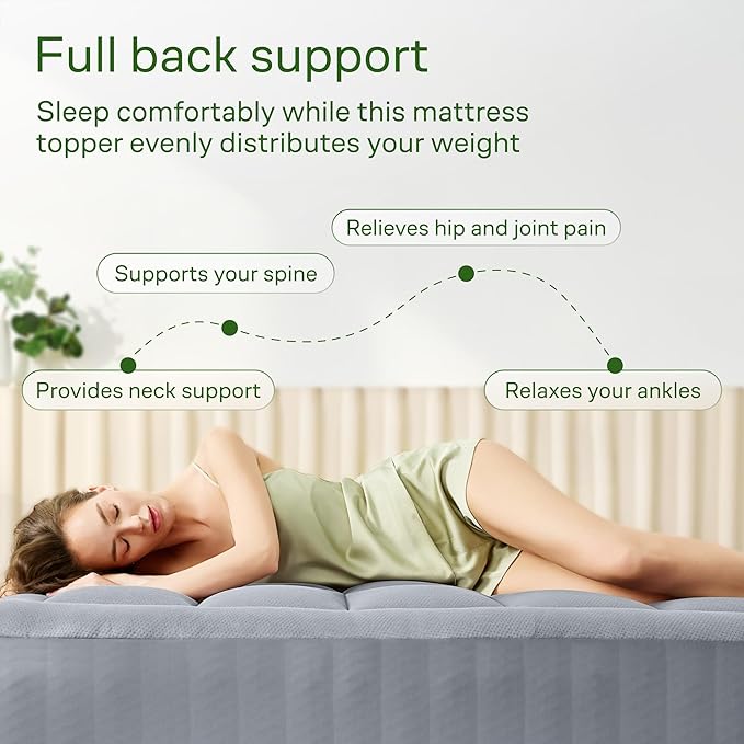 Ultra Soft Queen Size Mattress Topper - Viscose Made from Bamboo Pillow Top Mattress Pad for Back Pain Relief - Naturally Cooling for Hot Sleepers, Gray