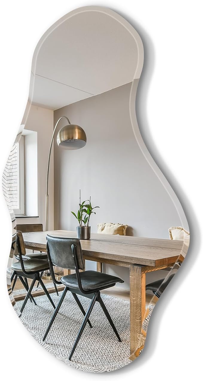 USHOWER Irregular Wall Mirror 26"x46", Frameless Asymmetrical Mirror, Modern Wall Mirrors Decorative for Bathroom, Bedroom, Living Room, Entryway, Cloakroom Renovation