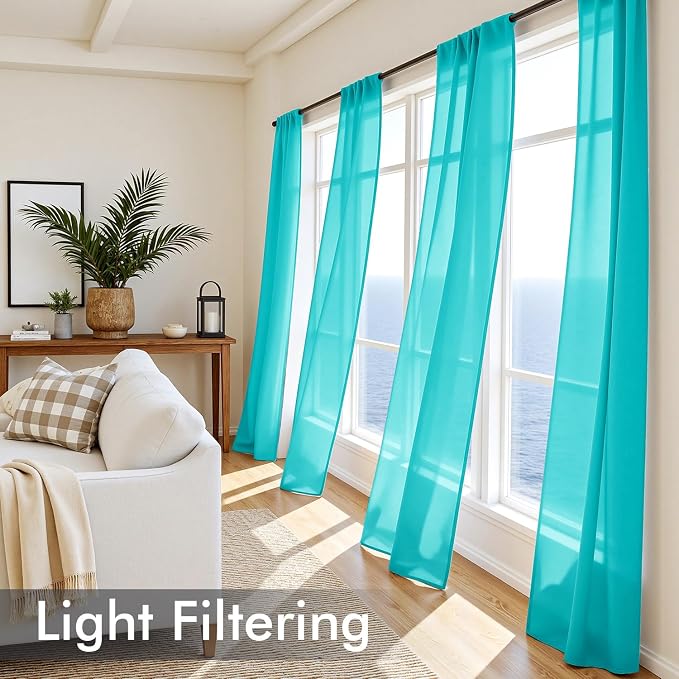 MIULEE Turquoise Sheer Curtains 72 Inches Long 4 Panels 42 x 72 Inches | Light - Image 4