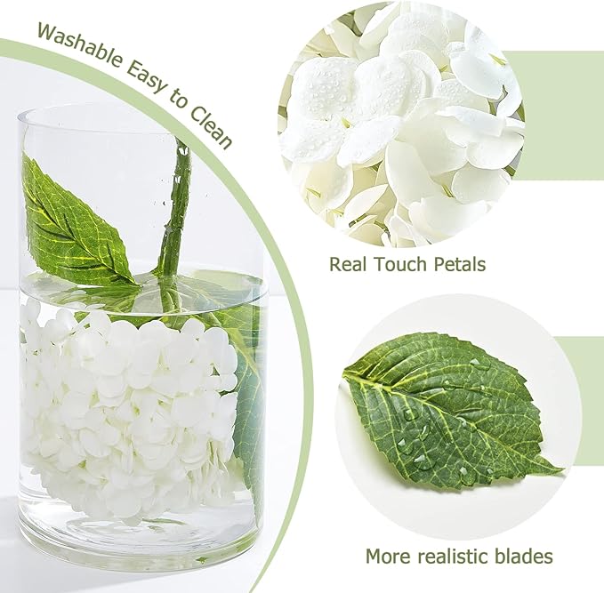 Waipfaru 21" Real Touch White Hydrangea Artificial Flowers with Long Stem & Leaves, Full Latex Faux Hydrangea Flowers for Home Party Decor Floral Arrangements Wedding Bouquets Centerpieces, 2Pcs