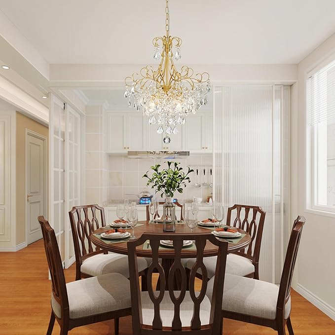 WUZUPS Crystal Chandelier 5-Light Pendant Ceiling Light Modern Lighting Fixture for Dining Room Hallway Bedroom Kitchen Bathroom, H 22.4" x W 18.3", E12 Base, Gold