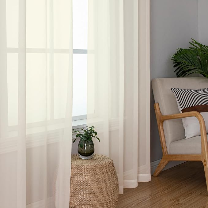 Cream Sheer Curtains 78 Inches Long 2 Panels, Elegant Light Filtering Voile - Image 6