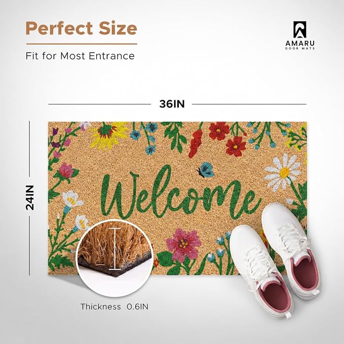 Coir Welcome Mat, 24 x 36 in | 100% Natural Coir, Anti-Shedding, Durable PVC - Image 2