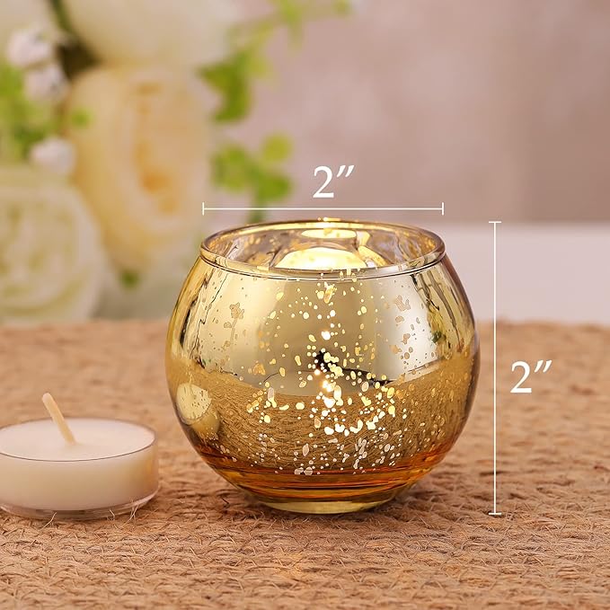 Volens 24PCS Gold Votive Candle Holders for Table Centerpieces, Round Mercury Glass Candle Holders Bulk for Wedding, Birthday, Anniversary, Parties, and Holiday Decorations