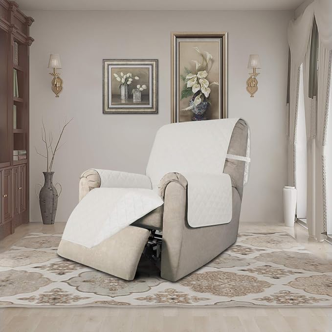 Easy-Going Reversible Couch Cover, Recliner 19 in, Ivory/Ivory | Machine - Image 2