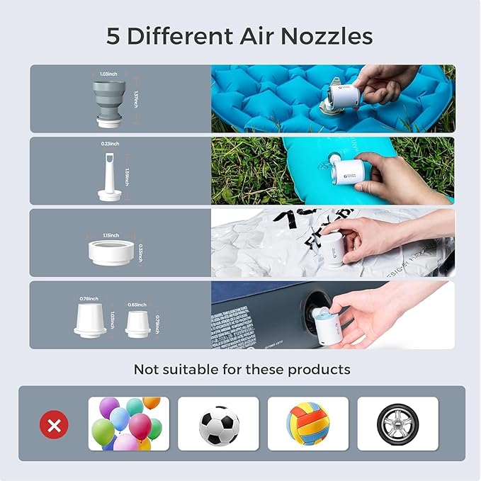 FLEXTAILGEAR Tiny Pump Portable Air Pump Ultra-Mini Air Pump with 1300mAh Battery USB Rechargeable to Inflate Deflate for Pool Floats Air Bed Air Mattress Swimming Ring Vacuum Storage Bags(Light Gray)