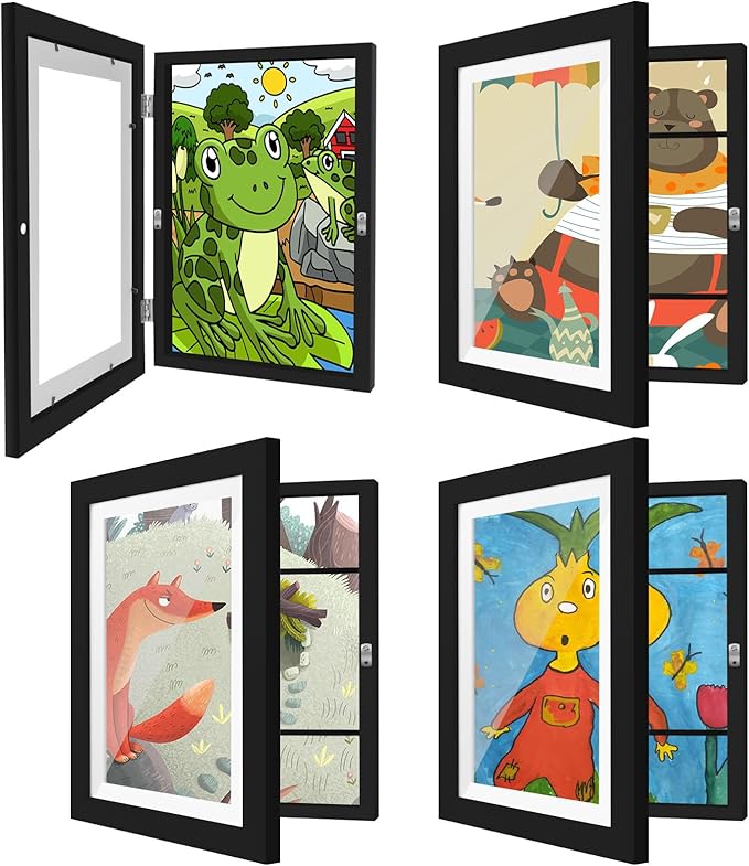 4 Pack Kids Artwork Frames Changeable 8.5 x 11 Inch Children Art Projects Kids Art Frames Front Opening Picture Display Frame, Black