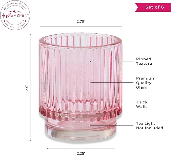 Blush Pink Vintage Ribbed Glass Tealight Votive Candle Holders by Kate Aspen (Set of 6), Pink Decor, Boho Decor, Shelf Decoration, Rose Gold Look | Perfect Hostess Gift