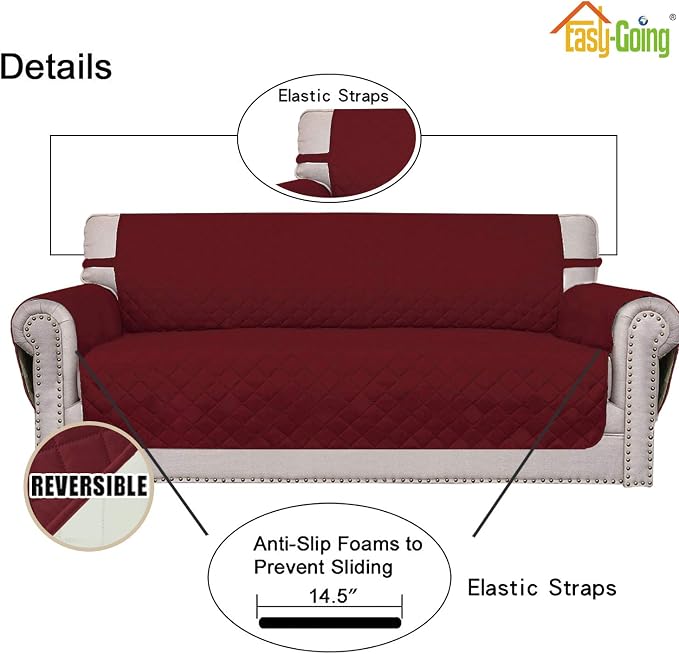 Easy-Going Reversible Couch Cover, 3 Cushion Sofa, Christmas Red/Ivory | - Image 3