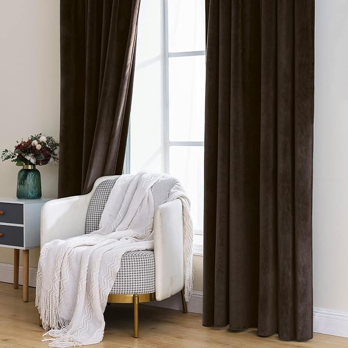 MIULEE Velvet Curtains 52x96 inches Chocolate Brown Blackout Curtains | Luxury - Image 7