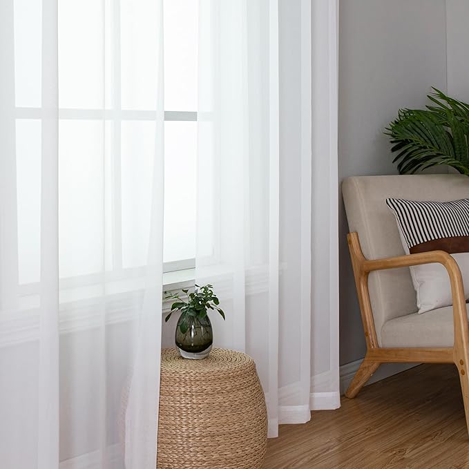 Simplebrand White Sheer Curtains 90 Inches Long, Light Filtering Rod Pocket - Image 4