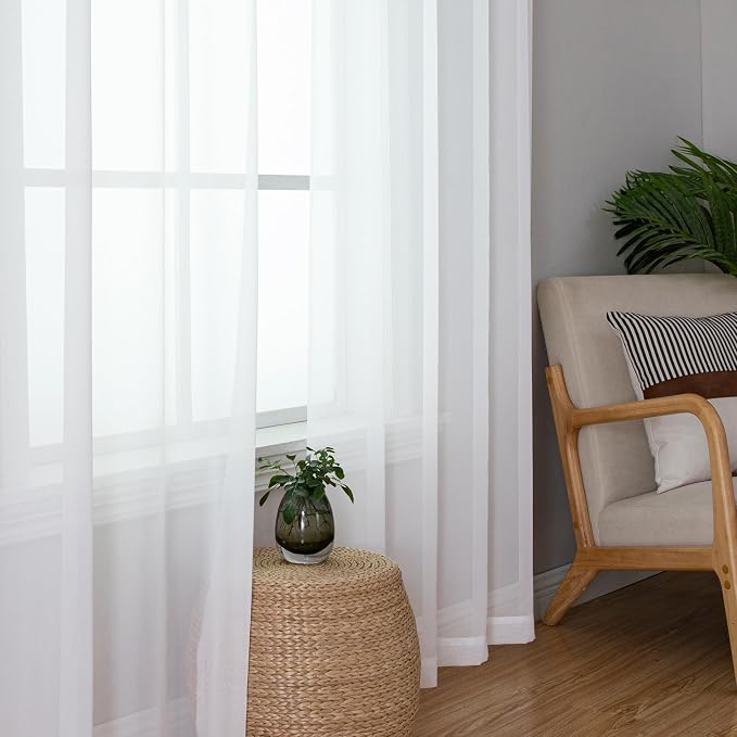 Simplebrand Sheer White Curtains 120 Inches Long, Extra Long Rod Pocket Solid - Image 5