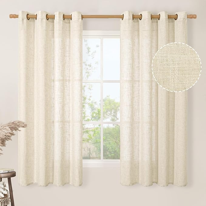 Beige Linen Curtains 63 inch Length 2 Panels by LAMIT