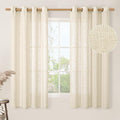 Beige Linen Curtains 63 inch Length 2 Panels by LAMIT