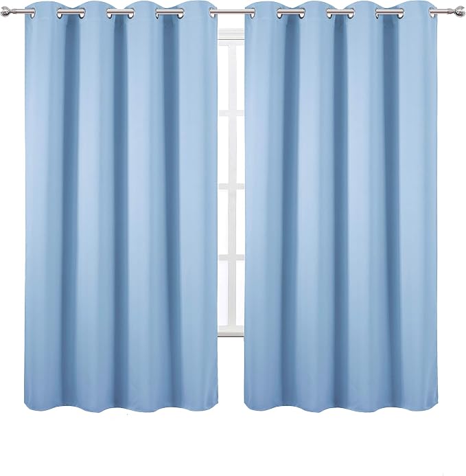 Sky Blue Thermal Blackout Curtains/52 x 63 Inch/Set of 2 Panels Room Darkening - Image 2