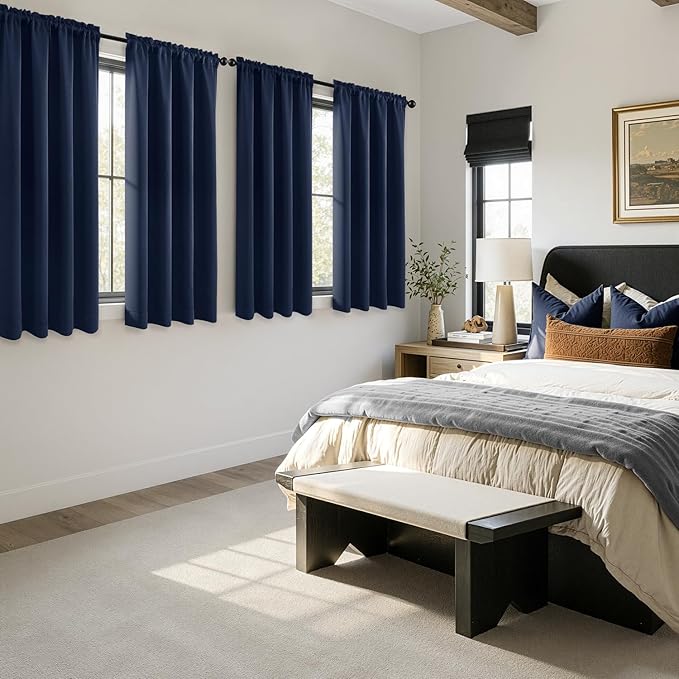 MIULEE 4 Panels Set Navy Blue Blackout Curtains 63 Inch Length Bedroom | - Image 2
