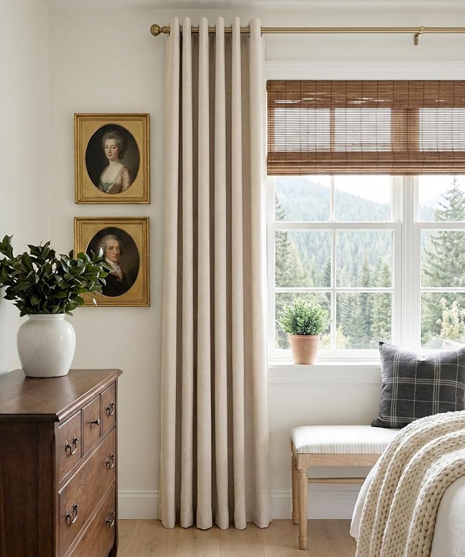 100% Blackout Linen Textured Curtains 108 Inch Long, Oatmeal | 100% Blackout - Image 2