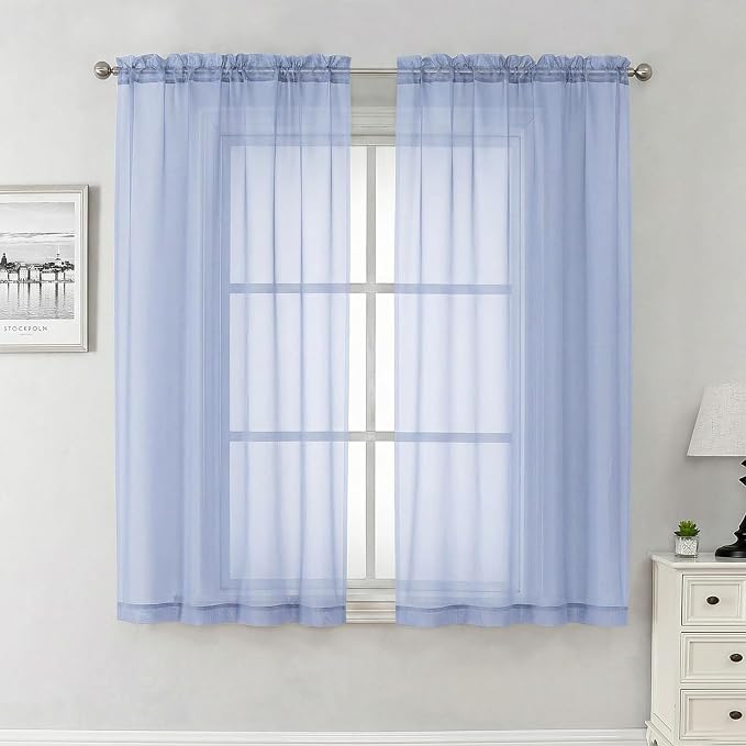 Denim Blue Sheer Curtains 63 Inch Length 2 Panels, Light Filtering Voile by Lecloud