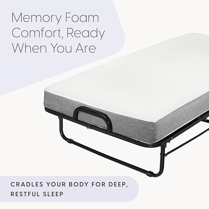 Milliard Diplomat Folding Bed with Mattress for Adults & Kids, Cot Size, Portable Foldable Bed with Luxurious Memory Foam Mattress & Super Strong Frame, 75” x 31", Fold Up, Roll Away, & Hideaway