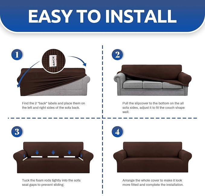 Stretch Chair Sofa Slipcover, Single Couch Cover, Chocolate | 1-Piece Washable - Image 4