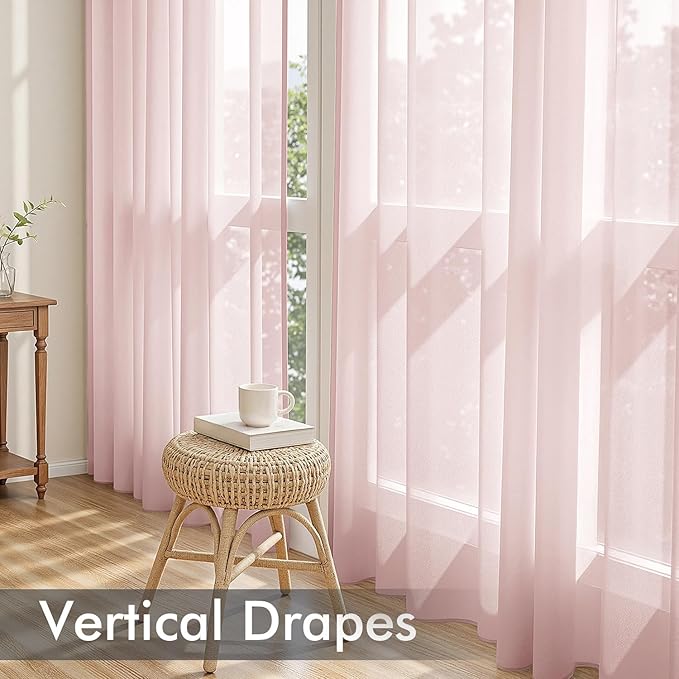 MIULEE Blush Pink Sheer Curtains 108 Inches Long 4 Panels 42 x 108 Inches | - Image 5
