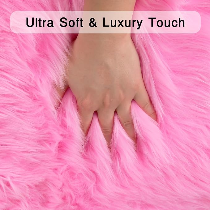 duduta Hot Pink Faux Sheepskin Runner Rugs 2x6 ft, Fluffy Fur Couch Covers | - Image 3