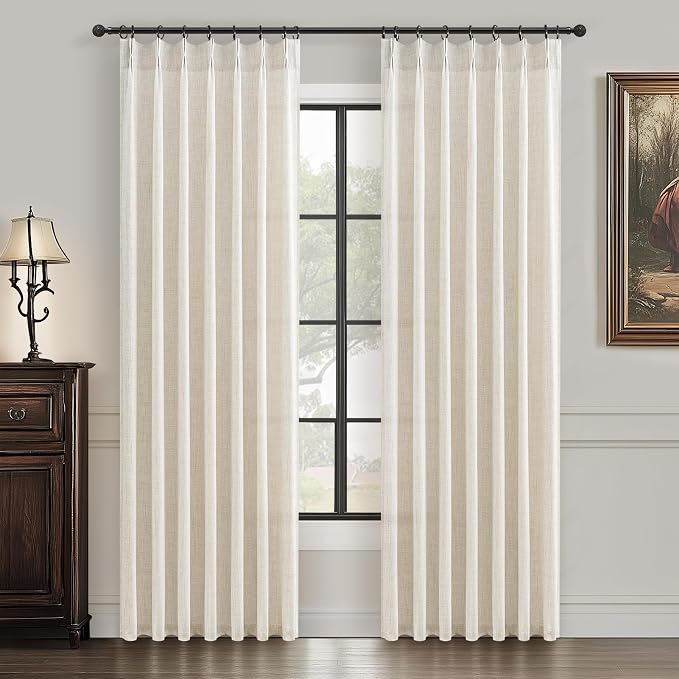 Pinch Pleat Thick Linen Viral Curtains 84 Inch Length 2 Panels Set by PleatedDrapes