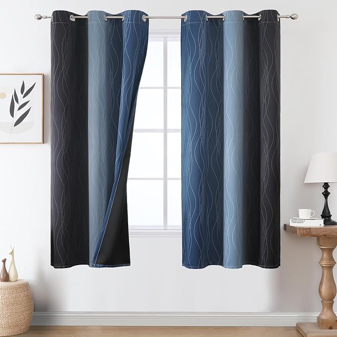 Navy Blue and Black Ombre Blackout Curtains by ESTELARTEXTILER