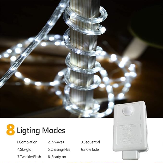 150ft LED Rope Lights Outdoor, 1080 LED Connectable and Flexible Tube Lights with 8 Modes, Waterproof LED Rope Lighting for Garden, Patio, Bedroom, Party, Pool, Indoor Outdoor Decoration (White)