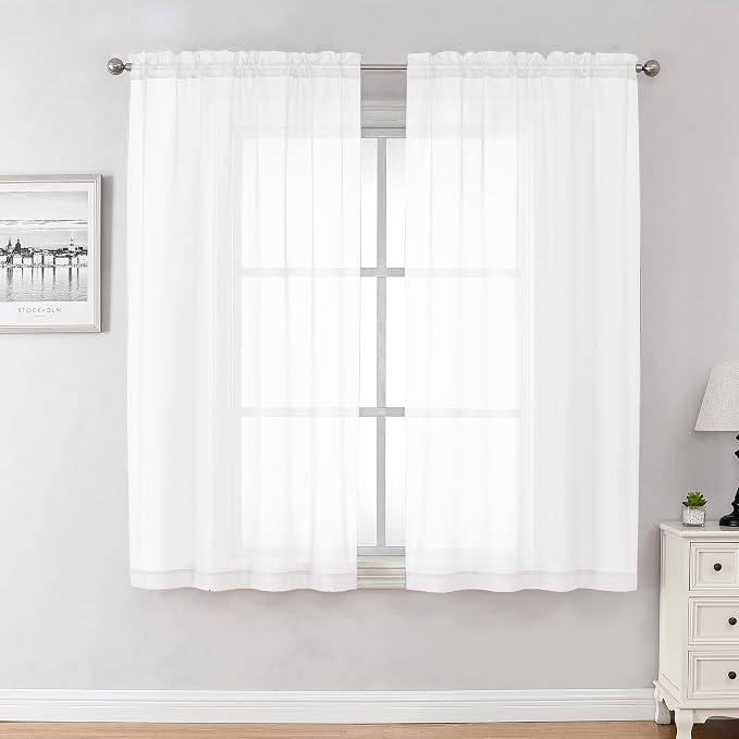 Chyhomenyc White Sheer Curtains 54 Inch Long 2 Panels by Chyhomenyc