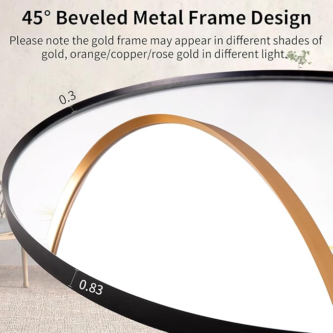 24" Round LED Bathroom Mirror, Wall Mounted Round Backlit Mirror LED Bathroom Vanity Mirror with Light Fog Free Circle Lighted Mirror with Gold Frame, Smart Light up Mirror 3-Color