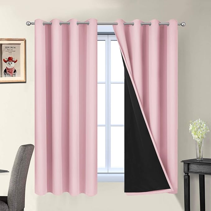 Yakamok Pink 100% Blackout Curtains 63 Inches Long by Yakamok