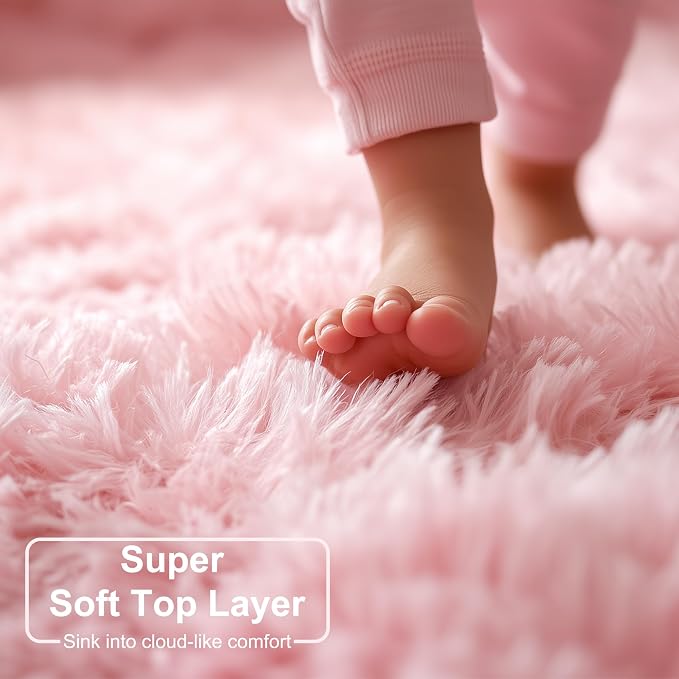 Amdrebio Pink Large Shag Round Kids Rug 7Ft - Image 3
