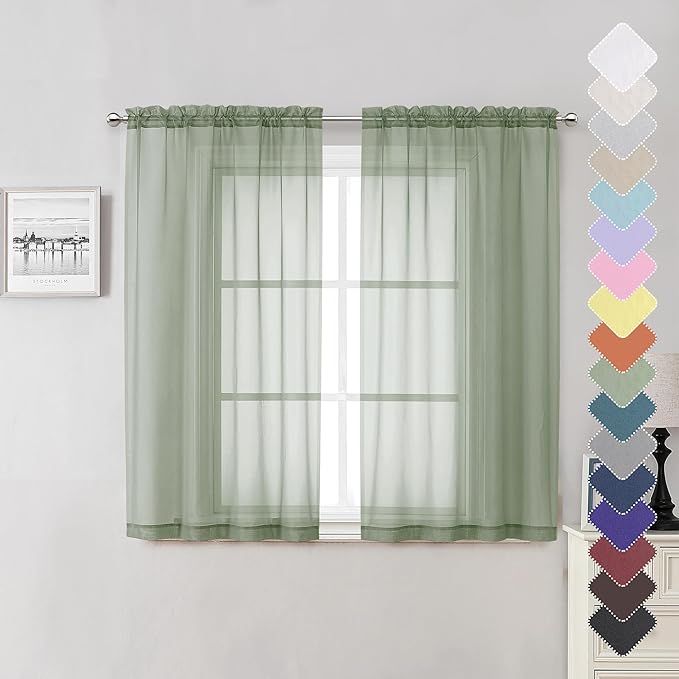 Short Sheer Curtains 54 Inches Length 2 Panels, Light Filtering Voile Curtain by Lecloud