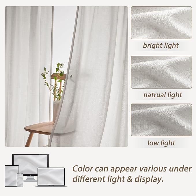 Beige White 60 Inch Wide Light Filtering Curtains 84 Inches Long - Image 8