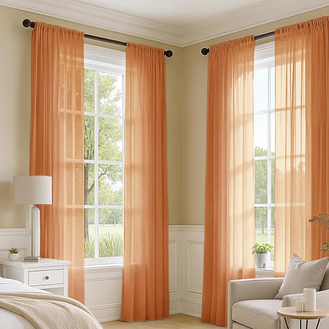 MIULEE Fall Orange Sheer Curtains 90 Inches Long 4 Panels 42 x 90 Inches | - Image 2