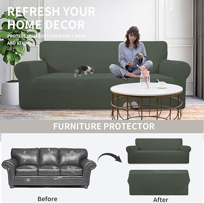 Easy-Going Stretch 4 Seater Oversized Sofa Couch Cover Olive Green | 1-Piece - Image 4