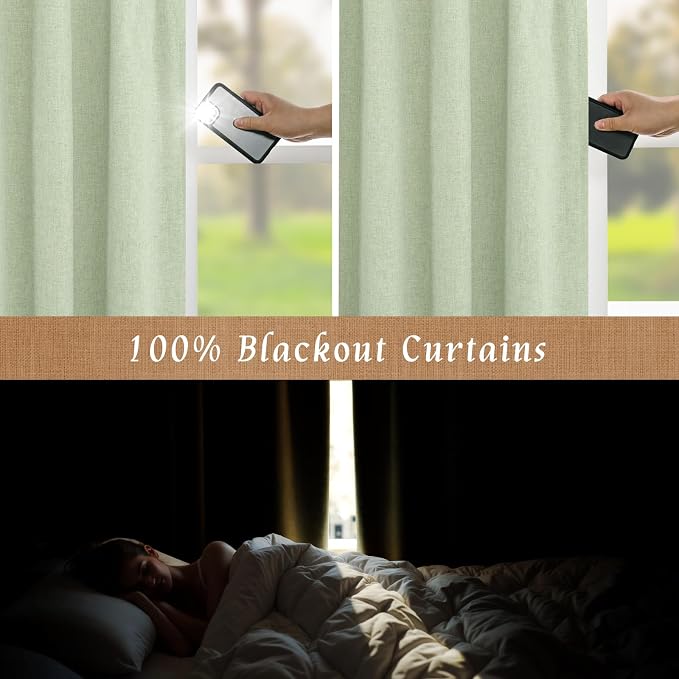 100% Blackout Natural Linen Curtains 68 Inches - Image 3