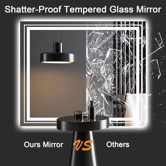 LED Bathroom Mirror, 32"X32" with Front and Backlit, Anti-Fog, Bathroom Vanity Mirror for Wall, Memory Function, Stepless Dimmable, Tempered Glass (Horizontal/Vertical)