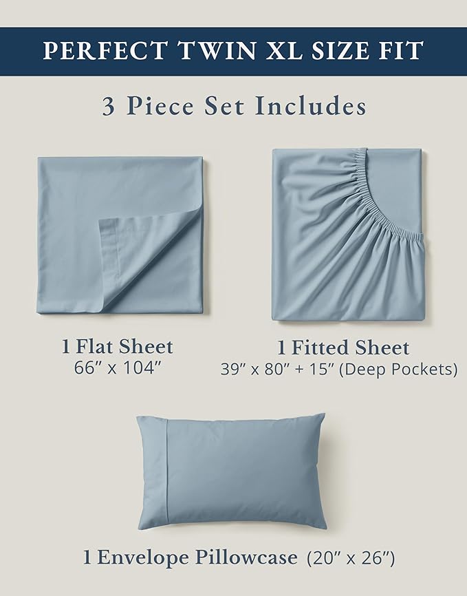 LANE LINEN 100% Organic Cotton Bed Sheets Extra Long Twin, Soft & Comfy Fully Elasticized Percale Perfect for Hospital Bed & Dorm Room, Low Pilling Machine Washable Twin XL Sheet- French Blue